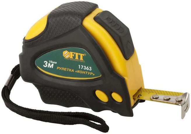 Рулетка Контур с автостопором, прорезиненный корпус 3 м x 16 мм - 17363 РОС