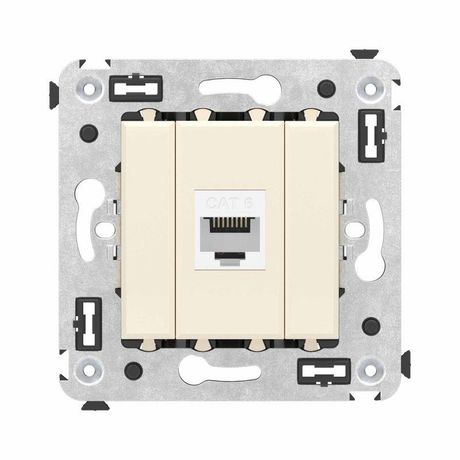 Компьютерная розетка RJ-45 без шторки в стену, кат.6 одинарная, "Avanti", "Ванильная дымка" | 4405693 DKC ДКС