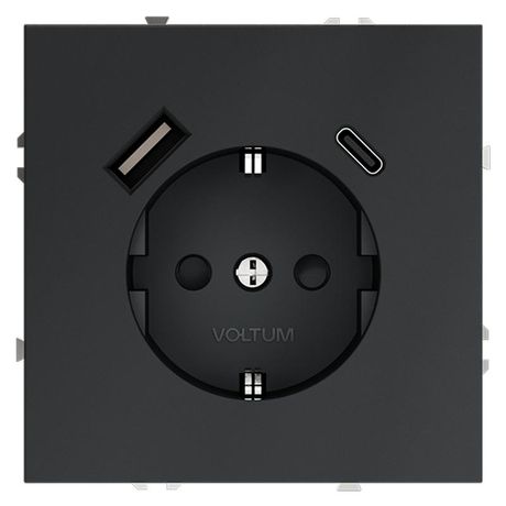 Розетка 1-м СП S70 16А с USB A+С заземл. защ. шторки механизм графит Voltum VLS040507 Voltum арт. VLS040507