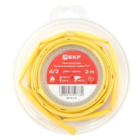 Термоусаживаемая трубка ТУТ нг 4/2 желтая ролик 2 м |tut-4-y-b|EKF