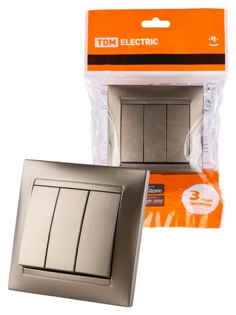 Выключатель 3-х кл. 10А бронза "Лама" | SQ1815-0703 TDM