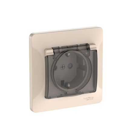 Розетка Glossa 16А IP44 с заземл. защ. шторки крышкой быстрозажим. клем. в сборе беж. SE GSL000248S APC