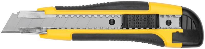 Нож технический 18 мм усиленный прорезиненный, 2-х сторонняя автофиксация Профи - 10258 РОС