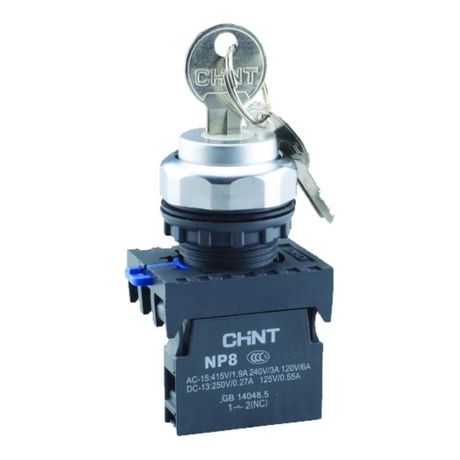 Переключатель с ключом NP8-20Y/33 , 3 положения возвратом, 2НО IP65 (R) | 578679 CHINT