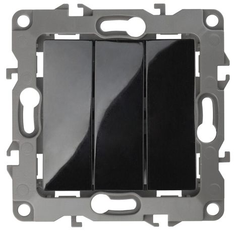 Выключатель трехклавишный скрытого монтажа чёрный 10А 250В автоматические (безвинтовые) ЭРА 12 12-1107-06 - Б0014674