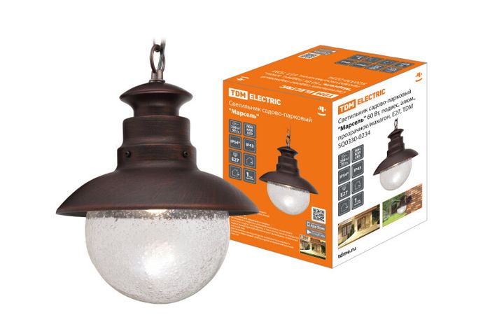 Светильник садово-парковый "Марсель" 60 Вт, подвес, алюм., прозрачное/махагон, Е27 | SQ0330-0234 TDM