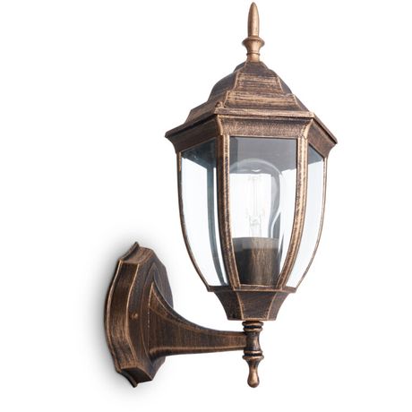 Светильник садово-парковый PL6001 шестигранный на стену вверх 60W E27 230V, черное золото | 11893 Feron