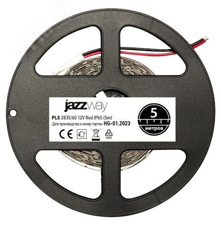 Лента светодиодная PLS 2835/60-12V 6Вт/м IP65 красн. (уп.5м) JazzWay 4895205000339