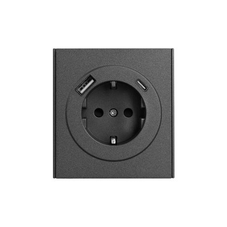 Розетка 1-м СП STRONG MIELE 16А с заземл. защ. шторки USB A+C быстрой зарядки 5В/3А графит Kranz KR-78-0704-6