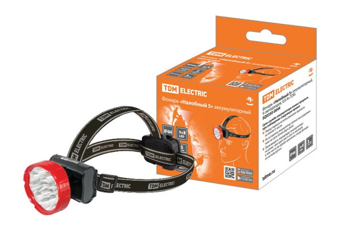 Фонарь «Налобный 5» аккумуляторный, 9 светодиодов, 0,8 Ач | SQ0350-0044 TDM