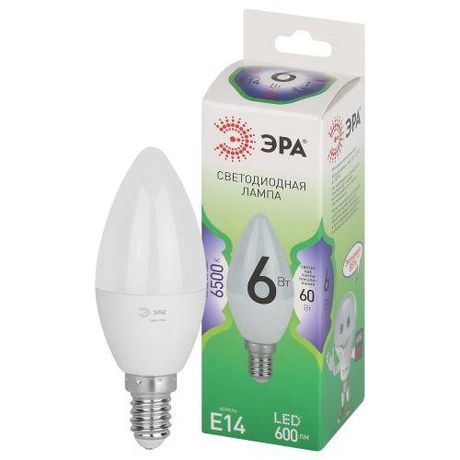 Лампа светодиодная LED 6 Вт 600Лм 6500К свеча холодный E14 220-240В B35-6W-865-E14 Green Line - Б0067124 ЭРА