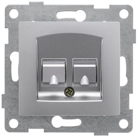 Розетка компьютерная + телефонная 2-м СП Bravo RJ45 RJ12 механизм серебр. GUSI С10КТ-004