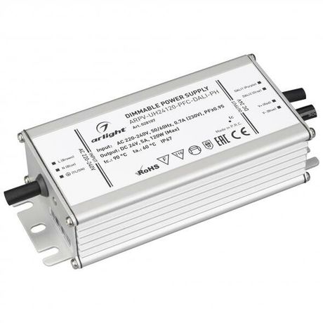 Блок питания ARPV-UH24120-PFC-DALI-PH (24V, 5.0A, 120W) (ARL, IP67 Металл, 7 лет) - 028107 Arlight