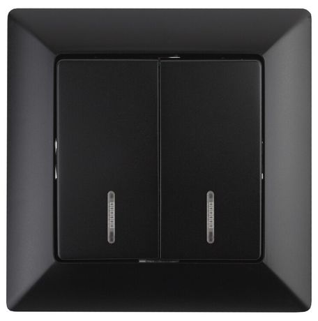 Выключатель двухклавишный скрытого монтажа с подсветкой антрацит 10А 250В Intro Solo 4-105-05 - Б0053597 ЭРА