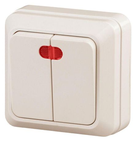 Выключатель двухклавишный наружный (открытой установки) с подсветкой слоновая кость 10А 250В Intro Quadro 2-105-02 - Б0053768 ЭРА