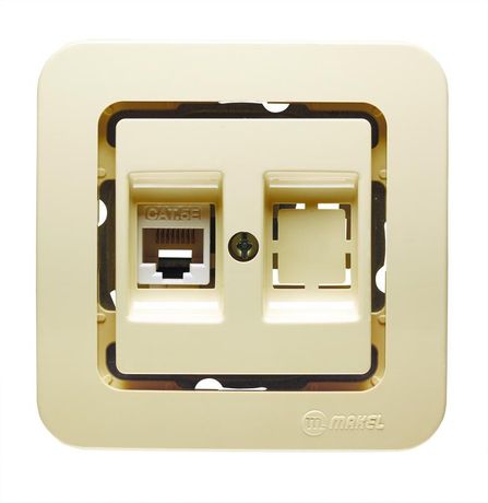 Розетка компьютерная СП Lillium кат.5 + гнездо без вставки крем. Makel 71235
