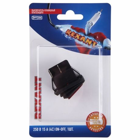 Выключатель клавишный 250V 15А (4с) ON-OFF красный с подсветкой ВЛАГОЗАЩИТА (RWB-507) (в упак. 1шт.) | 06-0307-C REXANT MEET