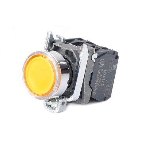 Кнопка модульная SB4 с подсветкой в сборе 22мм металл 24ВDC 1НО+1НЗ желт. SE SB4BW35B5 APC