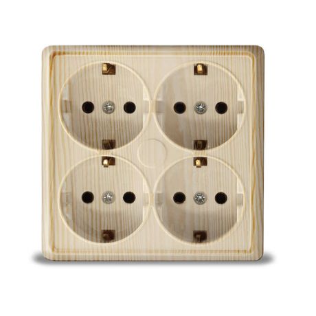 Розетка четырехместная квадратная Олимп с/з, наружная, 16А, 220В, сосна (еврослот) - 1177 Союз