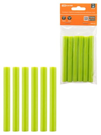 Клеевые стержни универсальные зеленые, 11 мм x 100 мм, 6 шт, "Алмаз" | SQ1024-0515 TDM
