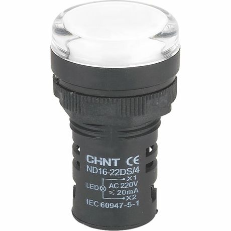 Индикатор ND16-22DS/2C белый, компактный, встр. резистор, IP65 АС/DC24В (R) | 828112 CHINT