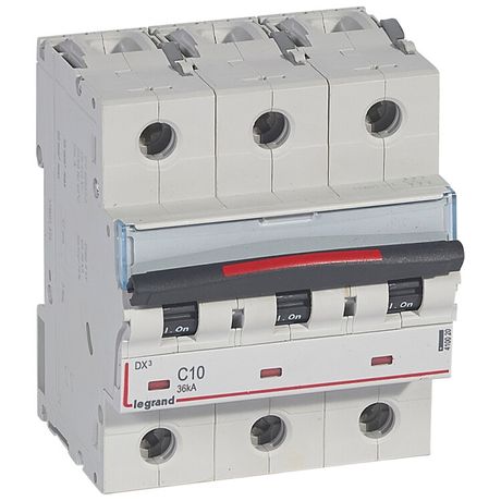 Выключатель автоматический трехполюсный DX3 10A C 36кА (4,5 мод) | 410020 Legrand
