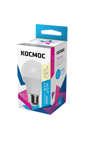 Лампа светодиодная LED 20Вт 220В Е27 D60х118 3000К теплый A60 1800 лм Космос - LkecLED20wA60E2730