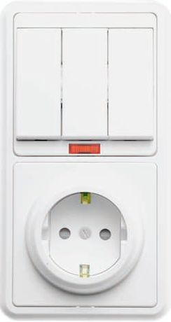 БЭЛЛА Блок БКВР-209 Выключатель трехклавишный с подсветкой + розетка заземлением со шторками белый - 5849 Кунцево