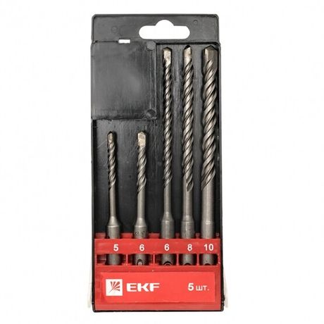 Набор буров по бетону SDS-plus (5/110, 6/110, 6/160, 8/160, 10/160) 2 резца 4S спираль EKF Master | db-h5-2x4