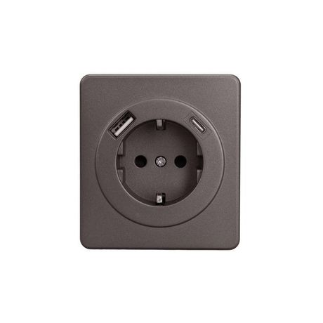 Розетка 1-м СП ROUND MIELE 16А с заземл. защ. шторки USB A+C быстрой зарядки 5В/3А титан Kranz KR-78-0704-2
