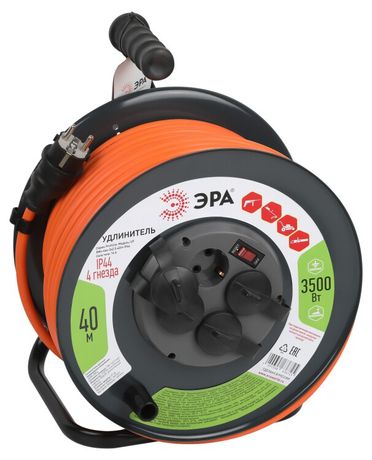 Удлинитель силовой RMx-4es-3x2.5-40m-IP44 на металлической катушке с заземлением выключателем 4 розетки 40м ПВС | Б0052921 ЭРА