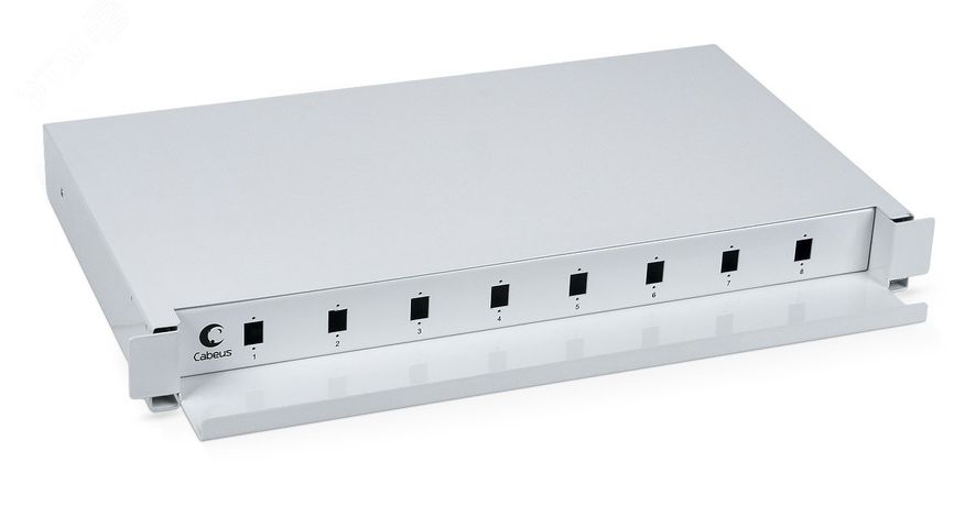 Кросс бокс оптический 19' на 8 SC (LC duplex) со сплайс-кассетой, выдвижной (без пигтейлов и проходных адаптеров) - ODF-19-8-SC Cabeus 7298c