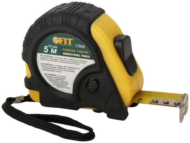 Рулетка Ультра 5мх19мм прорезиненный корпус тройн. стопор FIT 17245 РОС