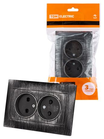 Розетка двойная 2П 10А 250В с защ. шт. старинное серебро "Лама" | SQ1815-0653 TDM