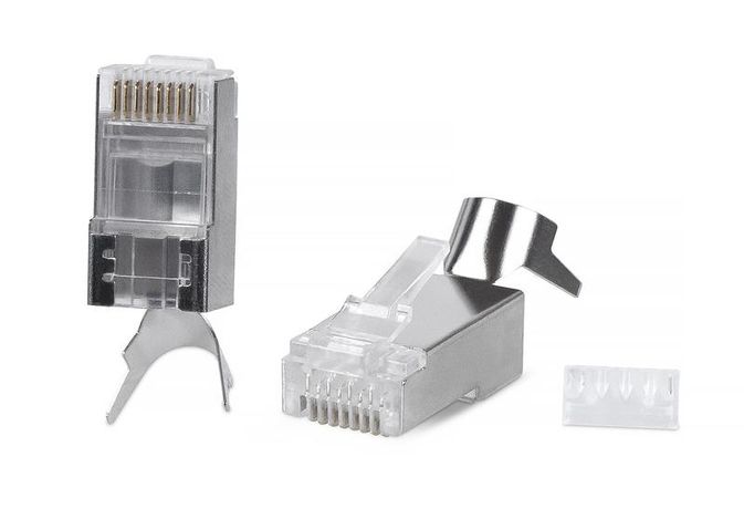 Коннектор RJ-45(8P8C) под витую пару, категория 6, экранированный, универсальный (для одножильного и многожильного кабеля), для проводников с толщиной по изоляции до 1.35 мм, со вставкой - 8P8C-SH-C6(1.35)-TWP Cabeus 9543c