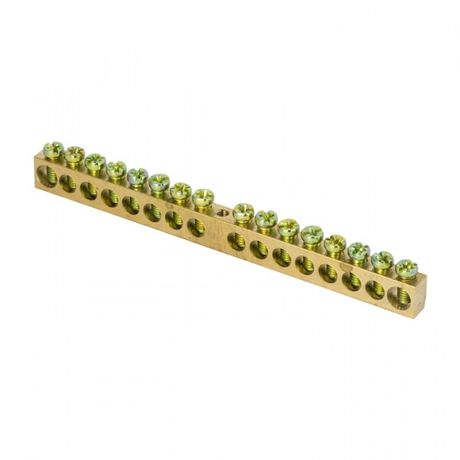 Шина PEN "ноль-земля" (8х12мм) 16 отверстий латунь крепеж по центру EKF PROxima | sn0-125-16-c