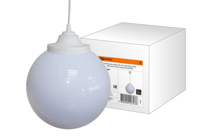 Светильник НСБ 02-60-251 УХЛ4 60 Вт, IP40, шар опал 250 мм, шнур белый | SQ0313-0005 TDM