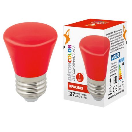 Лампа декоративная светодиодная LED-D45-1W/RED/E27/FR/С BELL Форма Колокольчик матовая Цвет красный Картон ТМ Volpe - UL-00005638 Uniel
