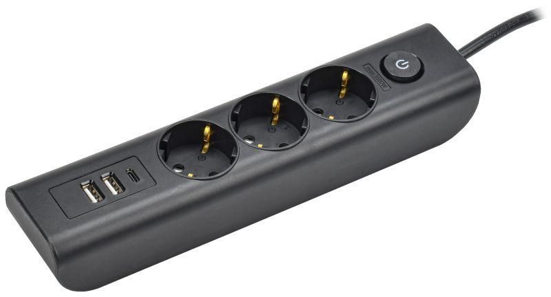 Удлинитель 3х2м с заземл. 16А 250В MODERN У03В выкл. USBх3 (type-Aх2шт + type-Cх1шт) ПВС 3х1 черн. IEK WYP12-16-03-02-ZKU-K02