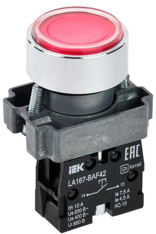 Кнопка LA167-BAF42 d=22мм 1р красная IEK | BBT20-BAF42-2-22-67-K04