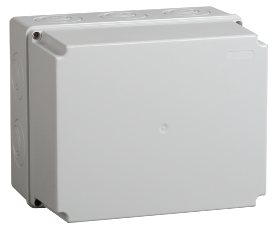 Коробка КМ41344 распаячная для открытой проводки 240х195х165мм IP55 (RAL7035 монтажная плата кабельные вводы 5 шт) - UKO10-240-195-165-K52-55 IEK
