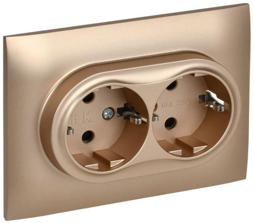 Розетка 2-м SKANDY 16А с заземл. защ. шторки в сборе SK-R07Sa песочн. IEK SK-R24-16-K98-F
