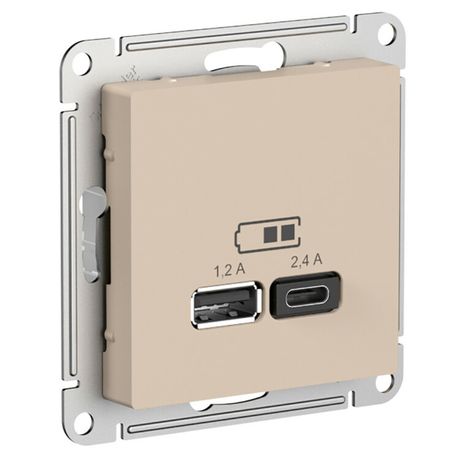 Розетка USB AtlasDesign тип A+C 5В/2.4А 2х5В/1.2А механизм песочн. SE ATN001239 APC