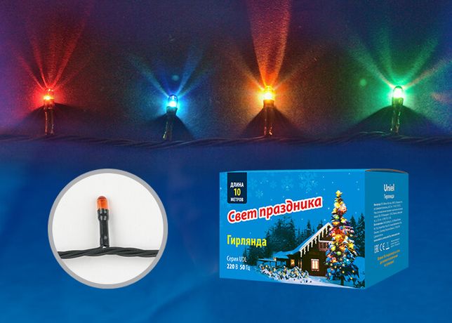 Гирлянда с контроллером UDL-S1000-200/DGA MULTI IP20 MINI, 10м. 200 миниламп накаливания. мультиколор. шнур зеленый | UL-00003945 Uniel