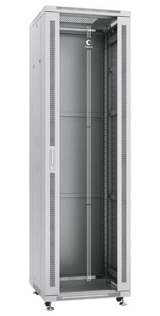 Шкаф монтажный телекоммуникационный напольный SH-05C-42U60/80 19дюйм 42U 600х800х2055мм для распределит. и серверн. оборудования передн. стеклян. задн. сплошн. метал. двери ручка с замком сер. Cabeus 7052c