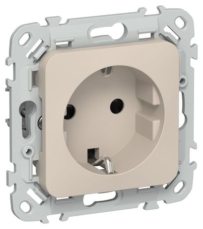 Розетка СП FLITE РСш11-1-ФлЛ 16А с заземл. защ. шторками безвинтовое крепление механизм льняной IEK FI-R14-16-1-K88 IEK арт. FI-R14-16-1-K88