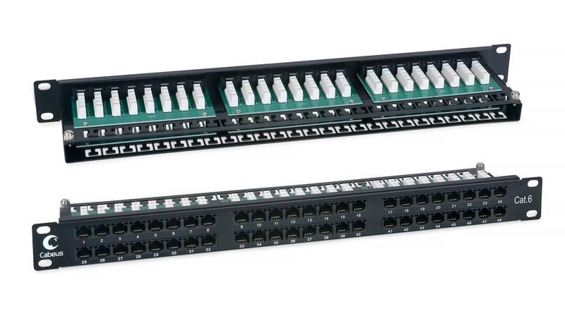 Патч-панель PLHD-48-Cat.6-Dual IDC-1U высокой плотности 19, 1U, 48 портов RJ-45, категория 6, Dual IDC - 7777c Cabeus