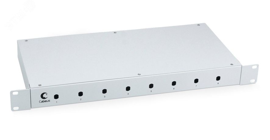 Кросс бокс оптический 19' на 8 ST(FC) со сплайс-кассетой и КДЗС (без пигтейлов проходных адаптеров) - FO-19-8ST Cabeus 7034c