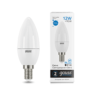 Лампа светодиодная LED 12 Вт 950 лм 6500К AC180-240В E14 свеча холодная Elementary Gauss - 33132