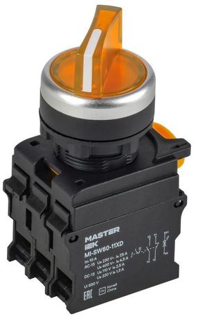 Переключатель с подсв. 2 полож. 1NO+1NC жёлтый MASTER | MI-SW60-11XD-3-14-2-K05 IEK